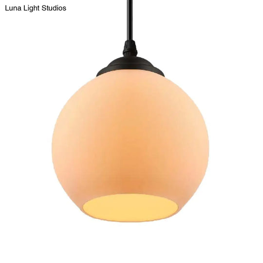 Farmhouse Black Orb Pendant Ceiling Light With White Glass - Elegant 1-Light Dining Room Hanging