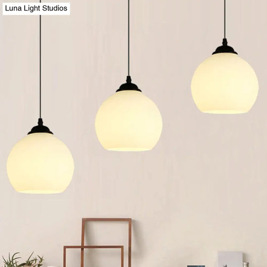 Farmhouse Black Orb Pendant Ceiling Light With White Glass - Elegant 1-Light Dining Room Hanging