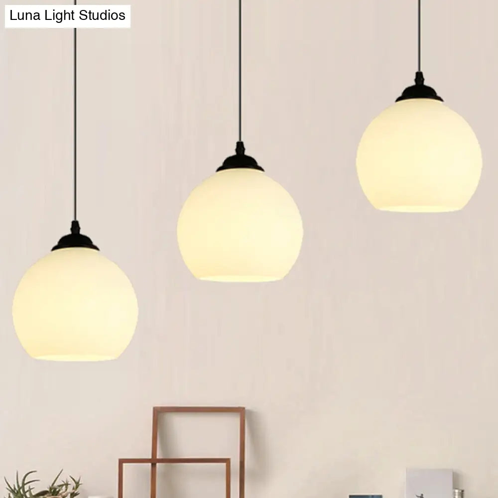 Farmhouse White Glass Pendant Ceiling Light - Black Orb Design For Dining Room