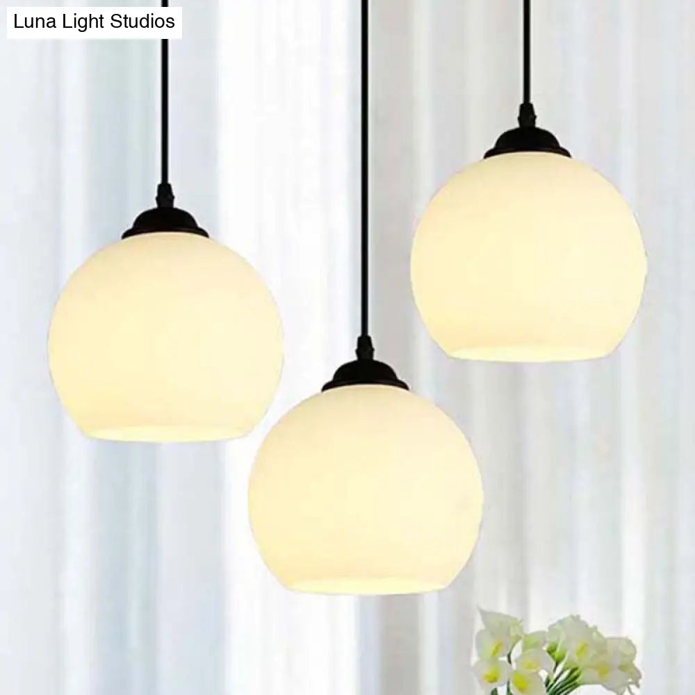 Farmhouse Black Orb Pendant Ceiling Light With White Glass - Elegant 1-Light Dining Room Hanging