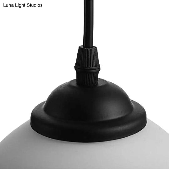 Farmhouse White Glass Pendant Ceiling Light - Black Orb Design For Dining Room