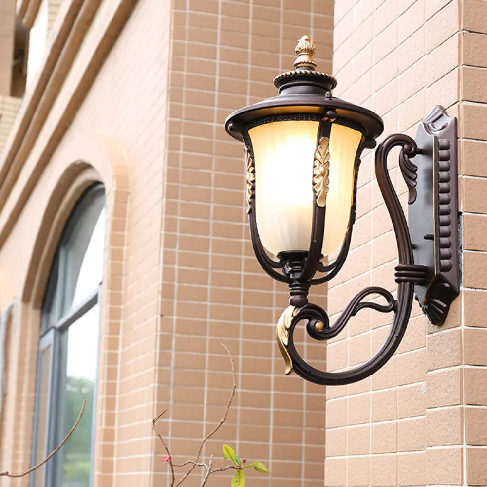 Farmhouse White Ribbed Glass Acorn Outdoor Wall Lamp Sconce - 1-Bulb Coffee Up/Down Mount / Up