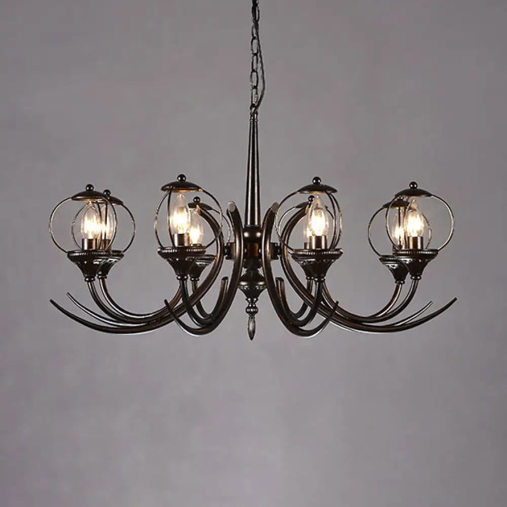 Farmhouse Wire Guard Chandelier With Curved Arm 8-Light Iron Hanging Fixture (Black) Black