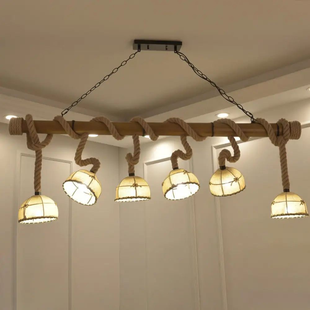 Farmhouse Wood Bowl Shade Pendant Lighting With 6 Fabric Island Lights For Restaurants