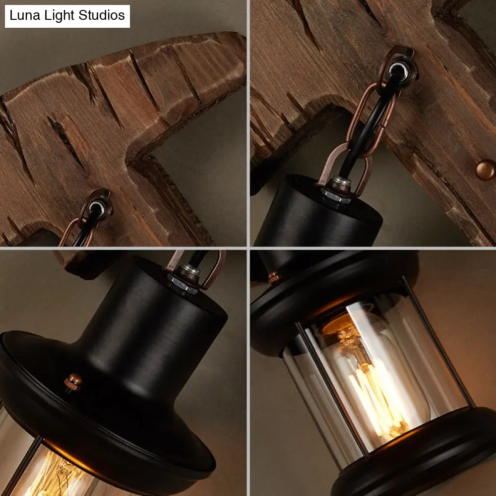 Farmhouse Wooden Wall Sconce With Lantern Shade For Bistro Lighting