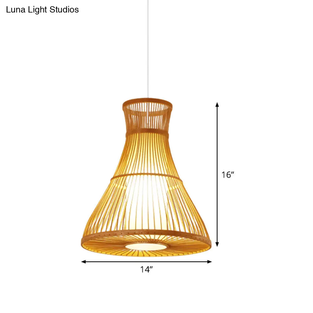 Fashionable Beige Bamboo Ceiling Lamp - Asian Inspired Flared Design With Parchment Shade