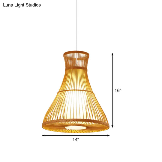 Fashionable Beige Bamboo Ceiling Lamp - Asian Inspired Flared Design With Parchment Shade