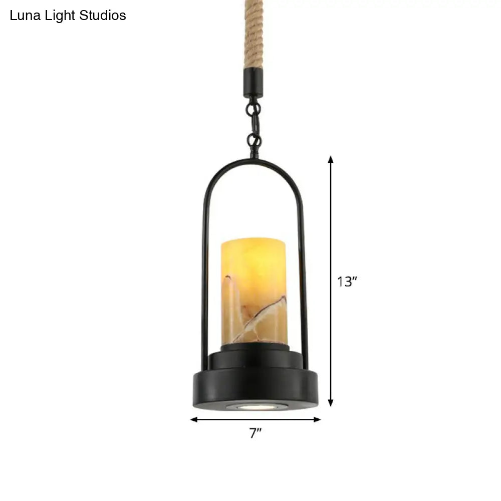 Rustic Marble Pendant Lamp With Faux Candle And Rope Details
