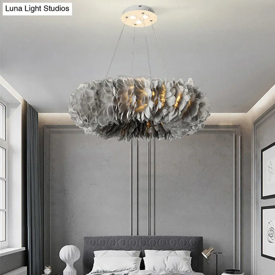 Nordic Feather Loop Chandelier Pendant- Stylish Dining Room Lighting Fixture Grey / 16