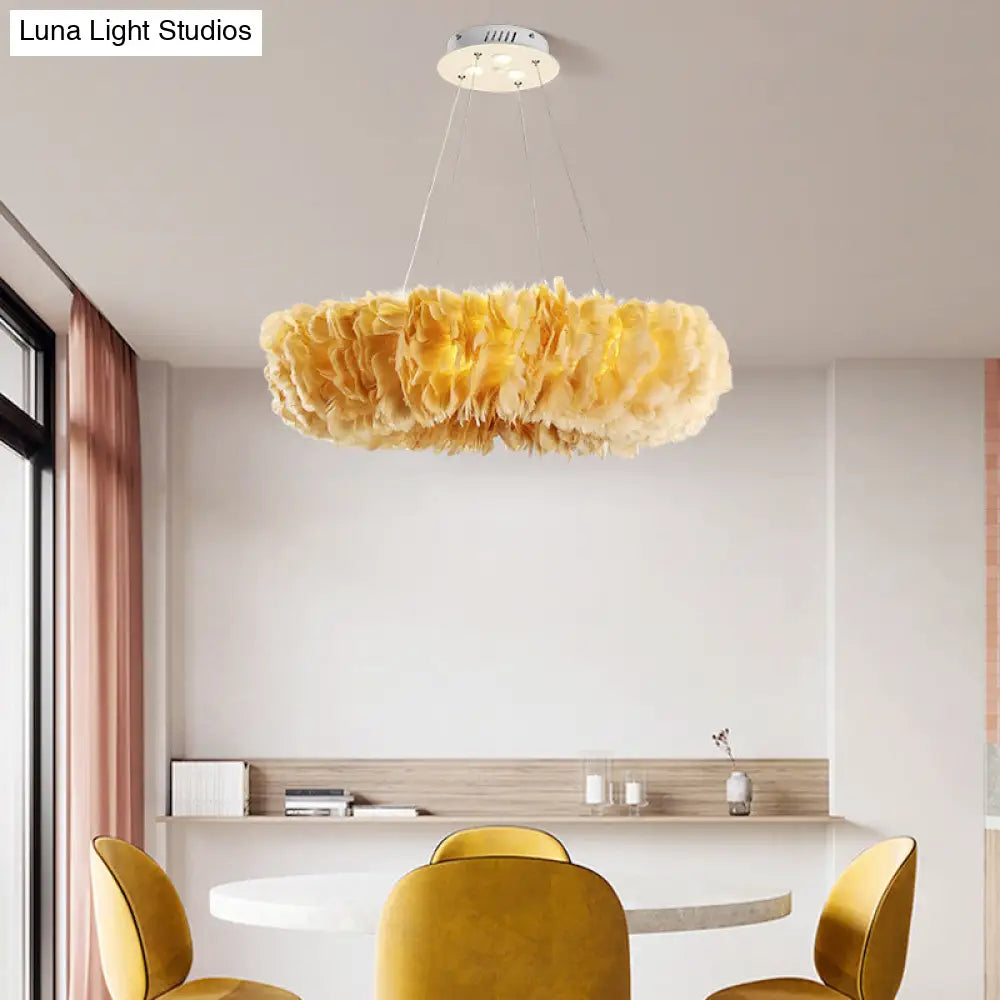 Nordic Feather Loop Chandelier Pendant- Stylish Dining Room Lighting Fixture Yellow / 16