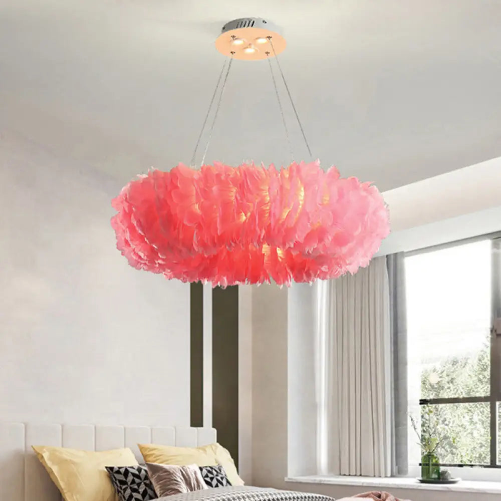 Feather Chandelier Pendant - Nordic Loop Design For Dining Room Lighting Pink / 16’