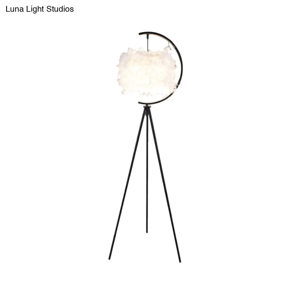 Feather Deco Drum Floor Lamp - Contemporary Tri-Leg Design Black/Gold Perfect For Single Bedrooms