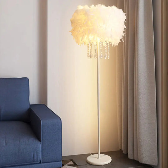 Feather Drum Floor Reading Light - Simple And Modern 1-Light White Gooseneck Lamp With Optional