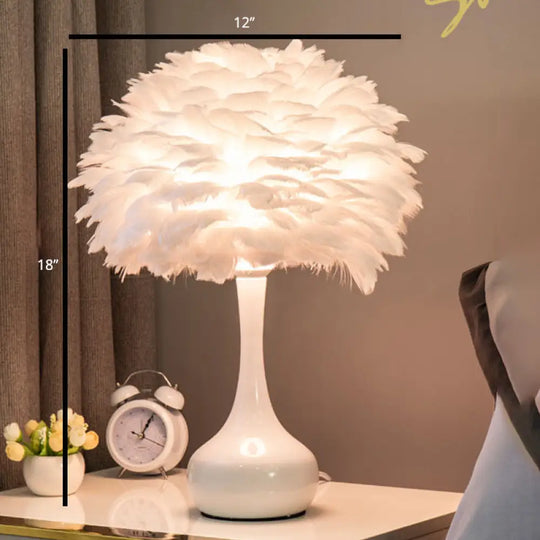 Feather Flower Vase Night Light - Nordic Style Table Lamp For Bedroom White