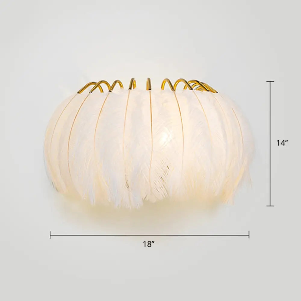 Feather Half-Round Minimalist Wall Sconce For Bedroom White