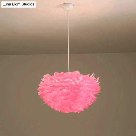 Feather Hanging Fabric Chandelier - 4-Light Modernist Bedroom Ceiling Lighting In White/Grey/Pink