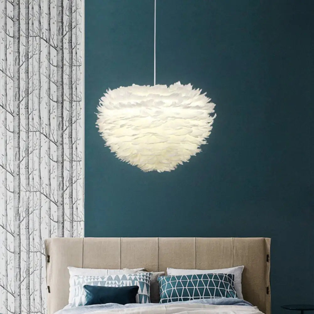 Feather Hanging Chandelier In White/Grey/Pink For Modern Bedroom Lighting - Fabric 4-Light Ceiling