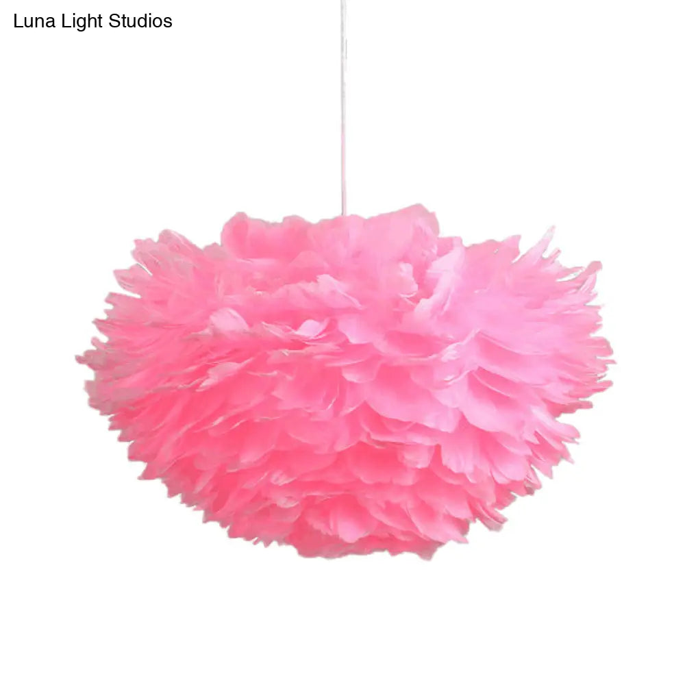 Feather Hanging Chandelier In White/Grey/Pink For Modern Bedroom Lighting - Fabric 4-Light Ceiling