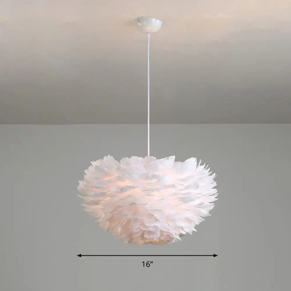 Feather Hemispherical Pendant Lamp - Minimalist White Suspension Light For Bedroom / 16’