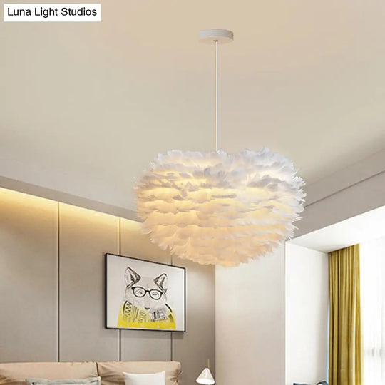 Minimalist Feather Hemispherical Pendant Lamp - White Suspension Light For Bedroom / 31.5