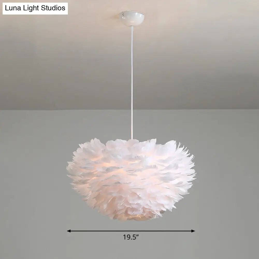 Minimalist Feather Hemispherical Pendant Lamp - White Suspension Light For Bedroom / 20