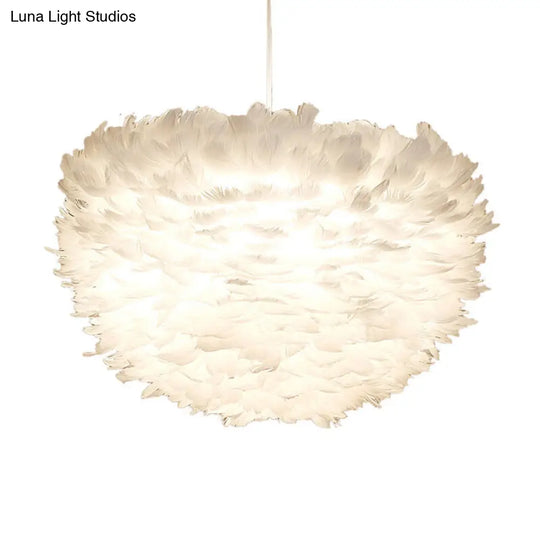 Minimalist Feather Hemispherical Pendant Lamp - White Suspension Light For Bedroom