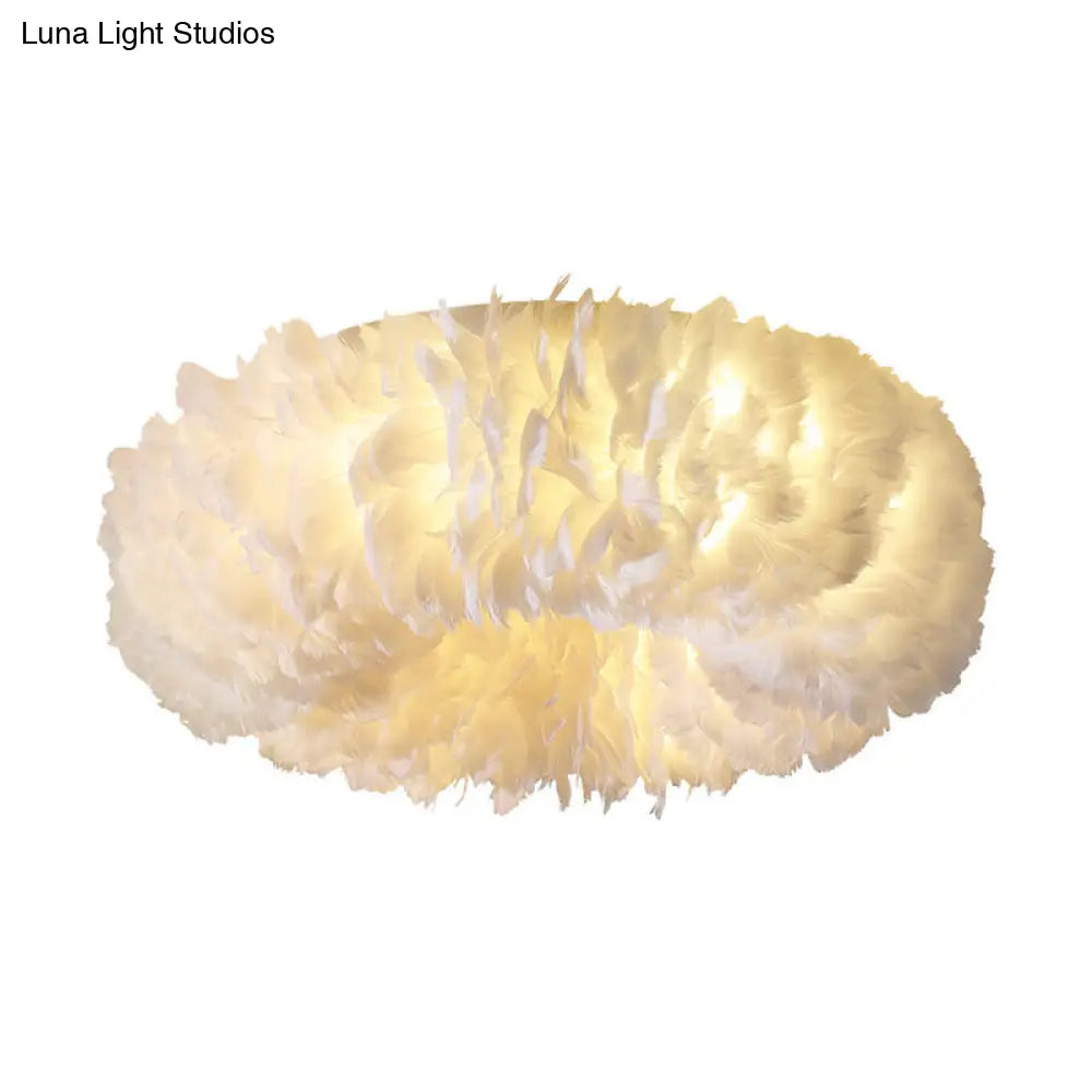 Feather Modernist Donut Flush Ceiling Light - Chic Girls Room Lighting Fixture