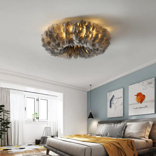 Feather Modernist Donut Flush Ceiling Light - Chic Girls Room Lighting Fixture Grey / 16’