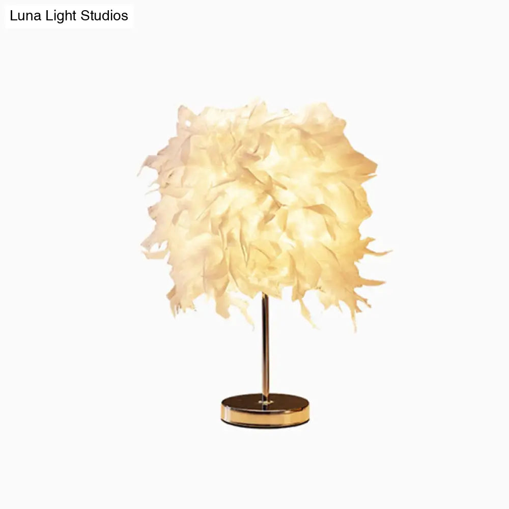 Feather Nightstand Lamp - White Cylindrical Night Table Light With Simplicity In Single Bulb Design