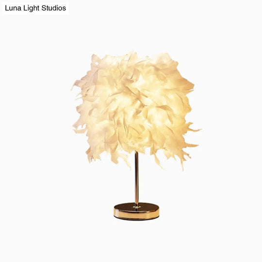 Feather Nightstand Lamp - White Cylindrical Night Table Light With Simplicity In Single Bulb Design