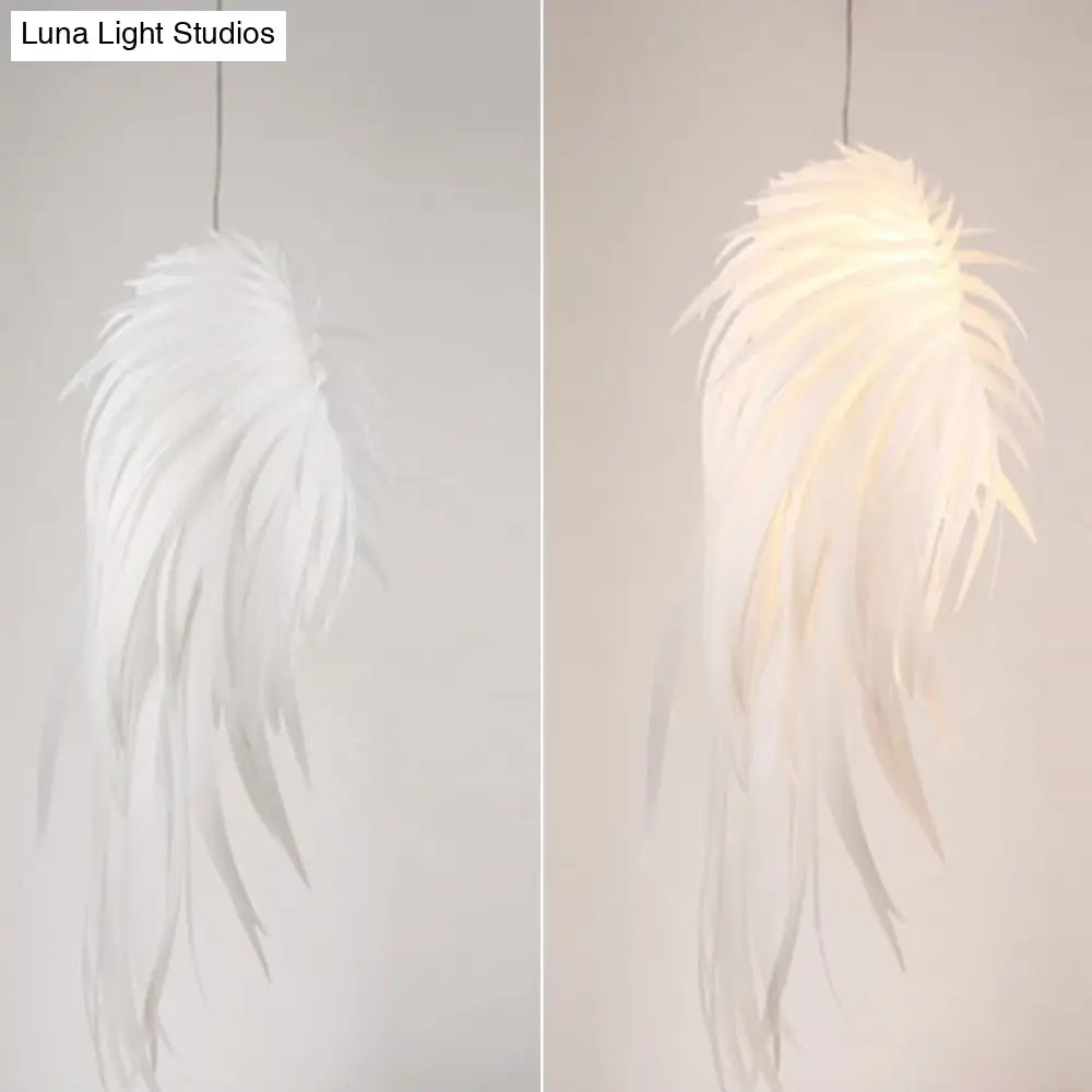 Minimalist Plastic White Feather Pendant Lamp - Angel Wing Design For Living Room Lighting