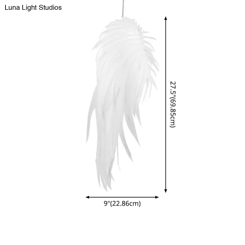 Minimalist Plastic White Feather Pendant Lamp - Angel Wing Design For Living Room Lighting