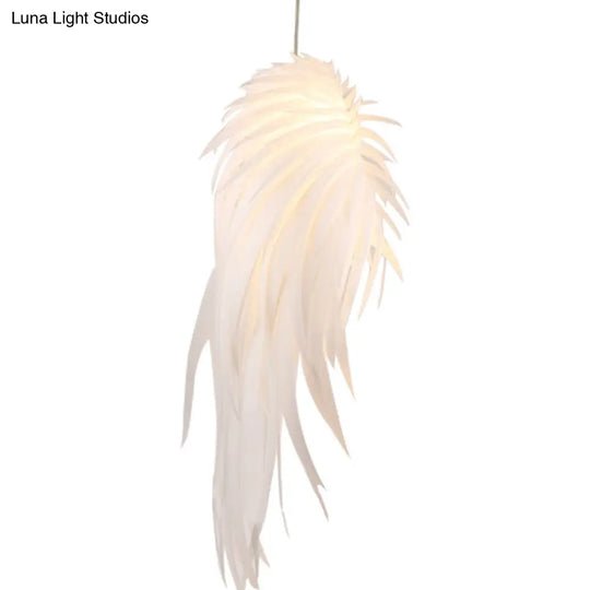 Minimalist Plastic White Feather Pendant Lamp - Angel Wing Design For Living Room Lighting