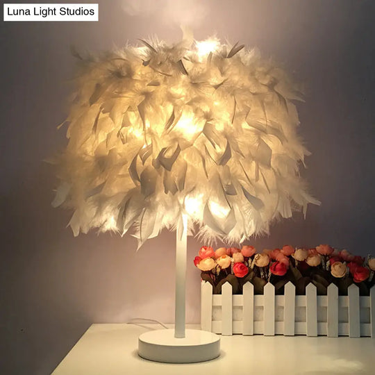 Feathered Ball Table Lamp For Kids Room - 8.5/10 Wide & Simple Design In White/Chrome