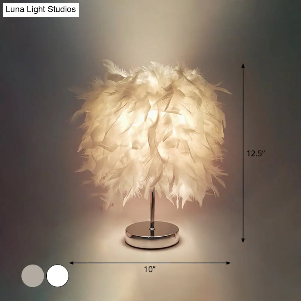 Feathered Ball Table Lamp For Kids Room - 8.5/10 Wide & Simple Design In White/Chrome