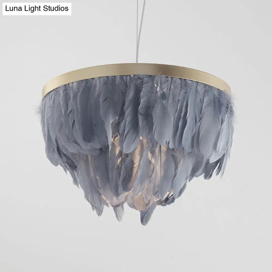 Feathered Pendant Light Kit - Postmodern Layered 1 Head White/Blue Dining Room Drop