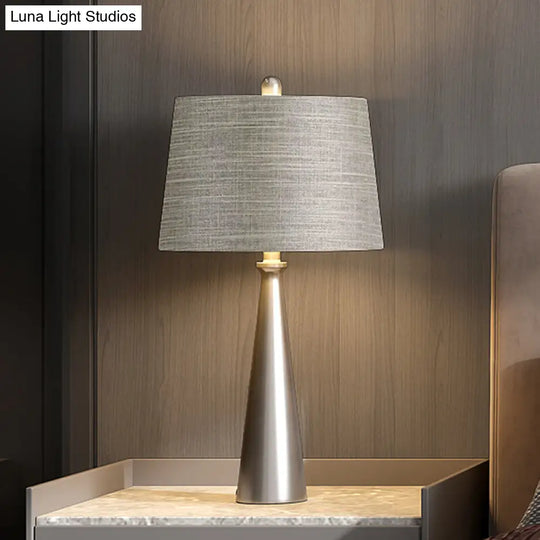 Simple Silver Nightstand Lamp With Fabric Shade - Bedroom Table Lighting