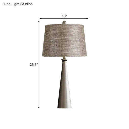 Simple Silver Nightstand Lamp With Fabric Shade - Bedroom Table Lighting