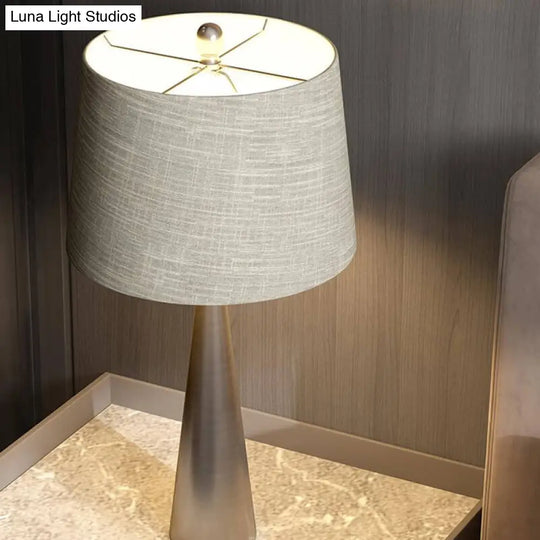 Simple Silver Nightstand Lamp With Fabric Shade - Bedroom Table Lighting