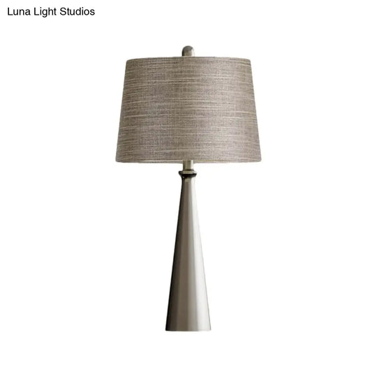 Simple Silver Nightstand Lamp With Fabric Shade - Bedroom Table Lighting