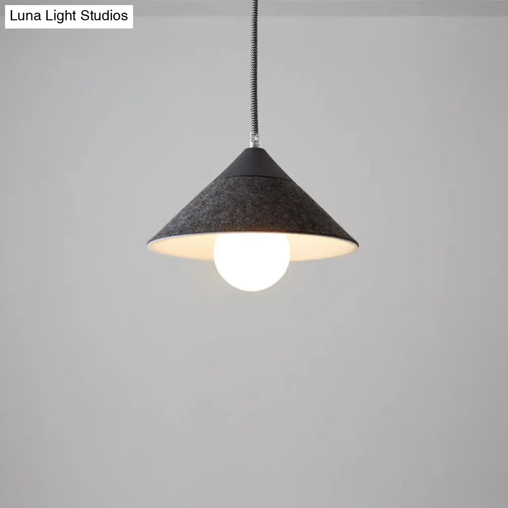Felt Tapered Ceiling Light Farmhouse 1-Light - Black/Grey For Dining Room