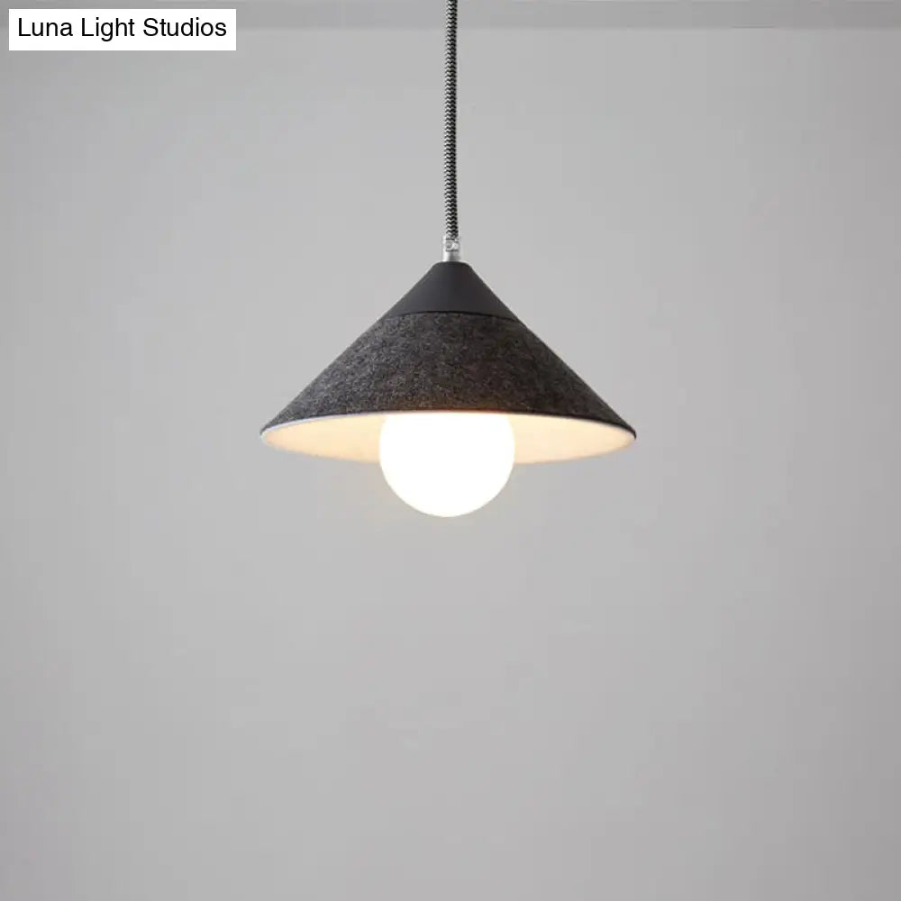 Felt Tapered Ceiling Light Farmhouse 1-Light Down Lighting In Black/Grey For Dining Room