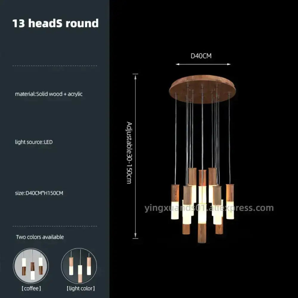 Fiela - Modern Wood Chandelier 13 Heads Round / White Light