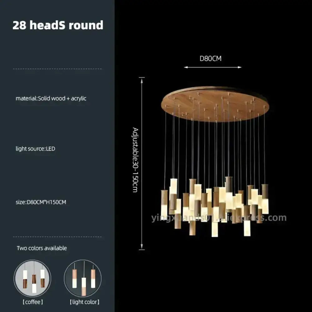 Fiela - Modern Wood Chandelier 28 Heads Round / White Light