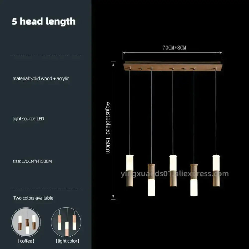 Fiela - Modern Wood Chandelier 5 Heads Long / White Light