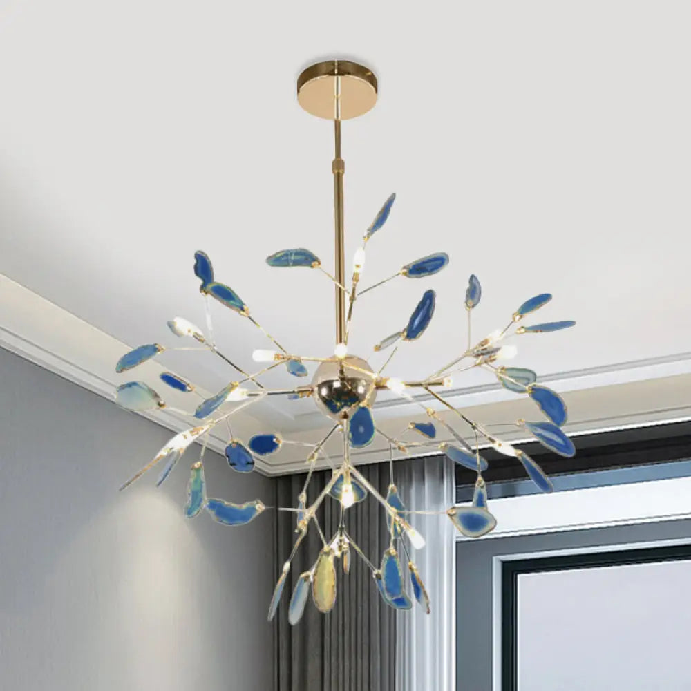 Firefly Agate Ceiling Pendant Lamp - Modern 4/16-Light Chandelier For Living Room In Blue/Green 20 /