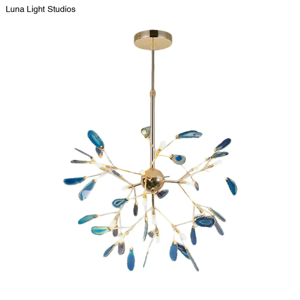 Firefly Agate Ceiling Pendant Lamp - Modern 4/16-Light Chandelier For Living Room In Blue/Green