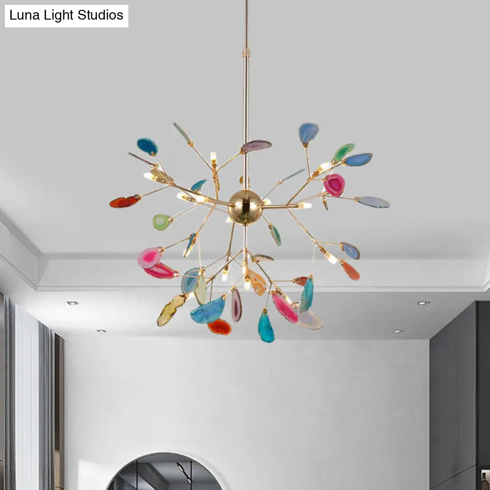 Firefly Agate Ceiling Pendant Lamp - Modern 4/16-Light Chandelier For Living Room In Blue/Green