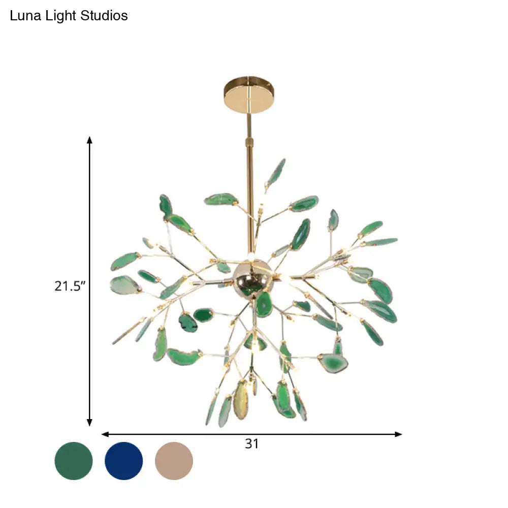 Firefly Agate Ceiling Pendant Lamp - Modern 4/16-Light Chandelier For Living Room In Blue/Green