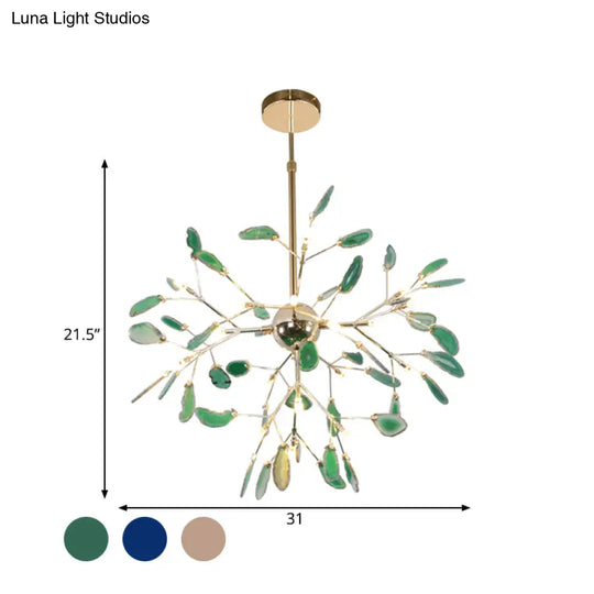 Firefly Agate Ceiling Pendant Lamp - Modern 4/16-Light Chandelier For Living Room In Blue/Green